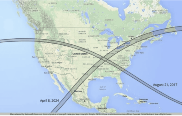map of the trajectory of the 2024 solar eclipse